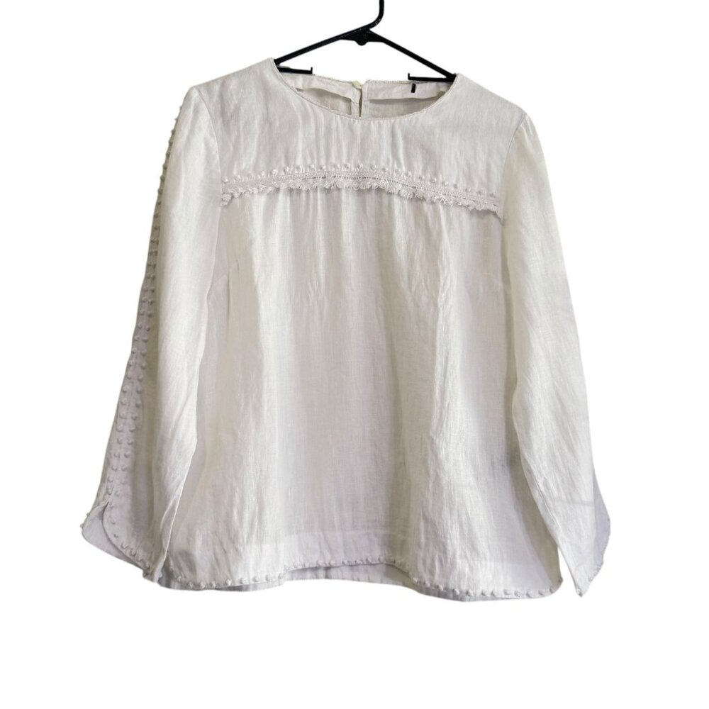 J. Crew Women's White 100% Linen Long Sleeve Top Size M